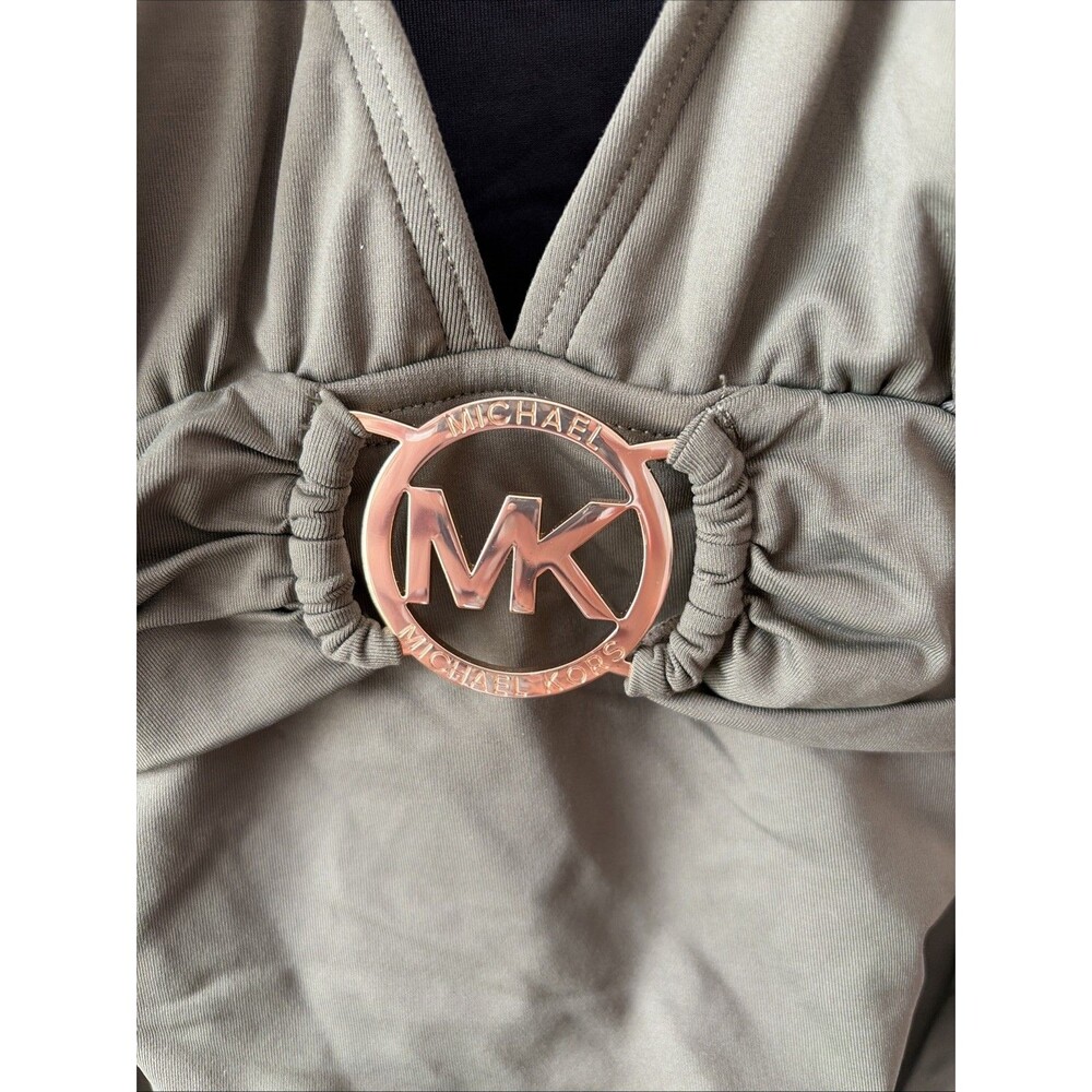Michael Kors One Piece Green Swimsuit w/Gold Circle Logo Hardware Women's Sz 10 - Picture 2 of 4